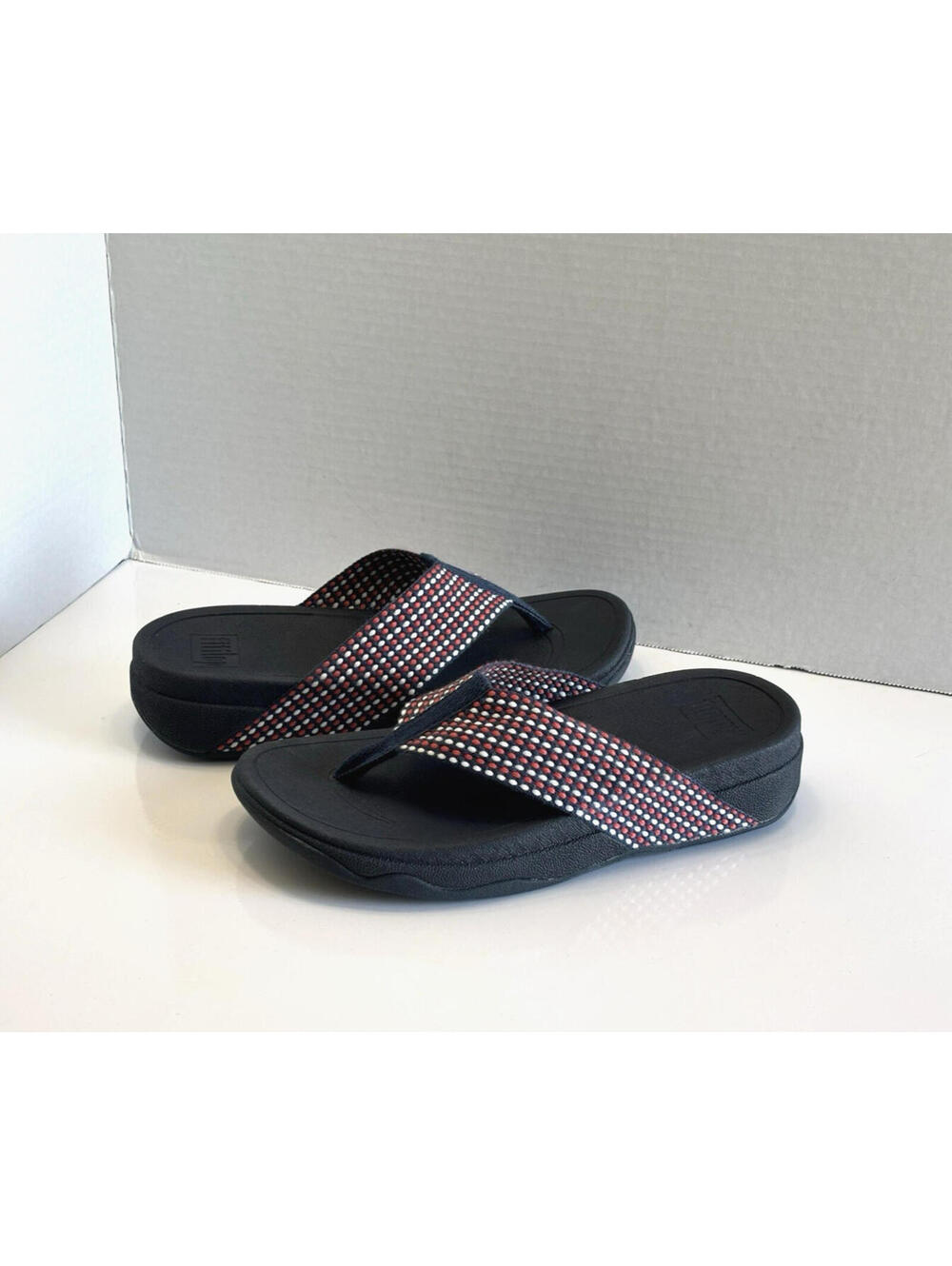 FitFlop Surfa Wedge Sandal Midnight Navy Mix Shoes Comfort Women's Size 7 Thong